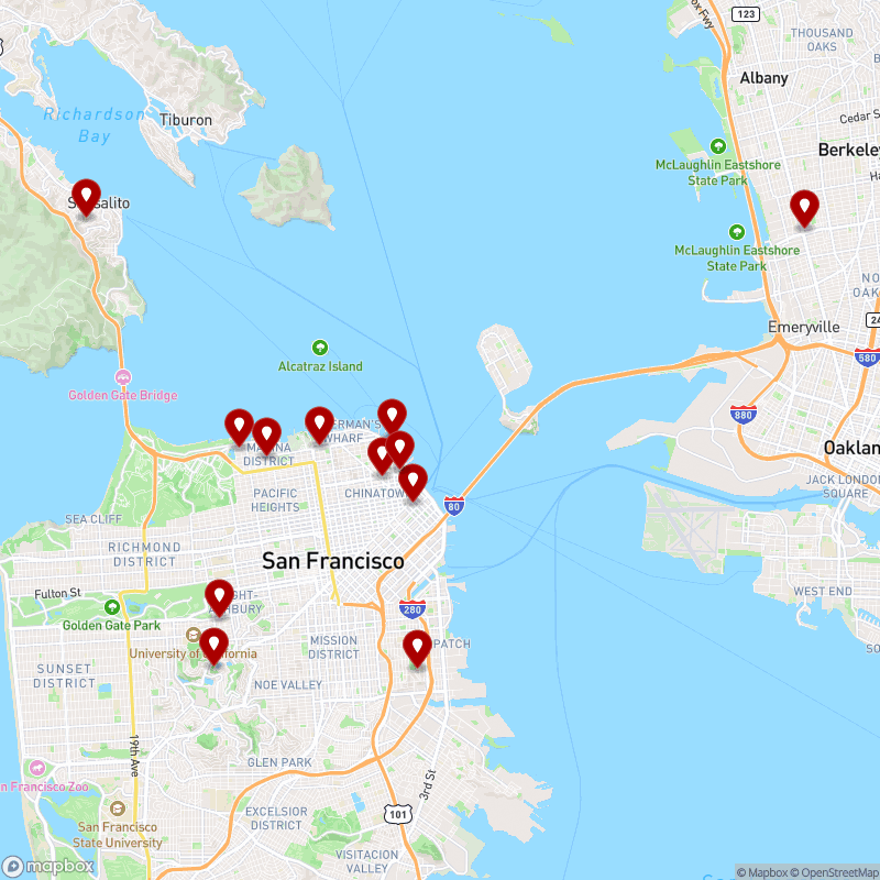 Example map showing pins on San Francisco