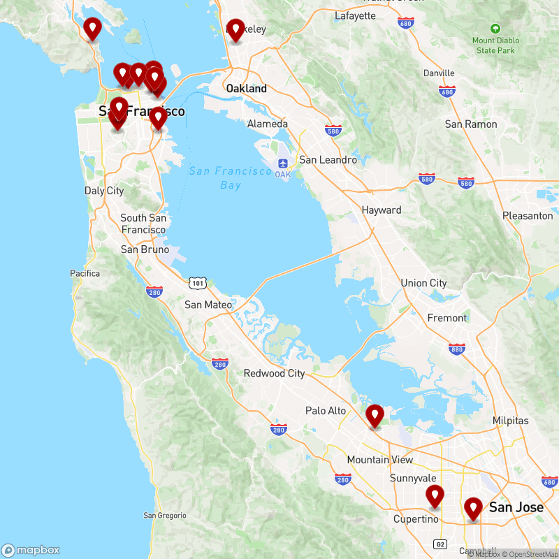 Example map showing pins on Southern California